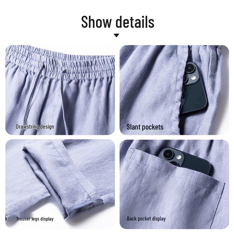 SHANSHAN Men's 100% Linen Straight-Leg Casual Pants