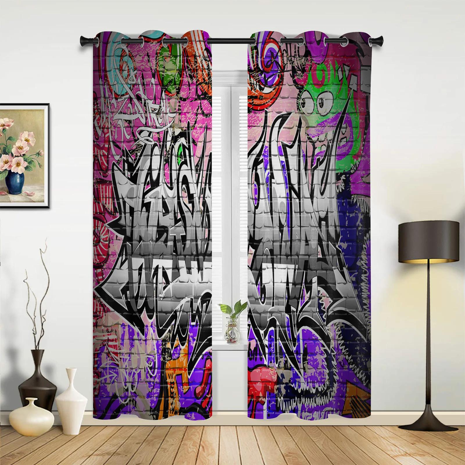 Graffiti Wandvorhänge für Schlafzimmer Wohnzimmer Vorhänge Küche Kinderzimmer Fenstergardine Moderne Heimdekoration 135W x 92H(cm) x1