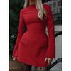LYRIA Mini šaty bodycon na zip s dlouhým rukávem a kapsou, jednobarevný elegantní outfit, kancelářský streetwear, dámské podzimní zimní oblečení