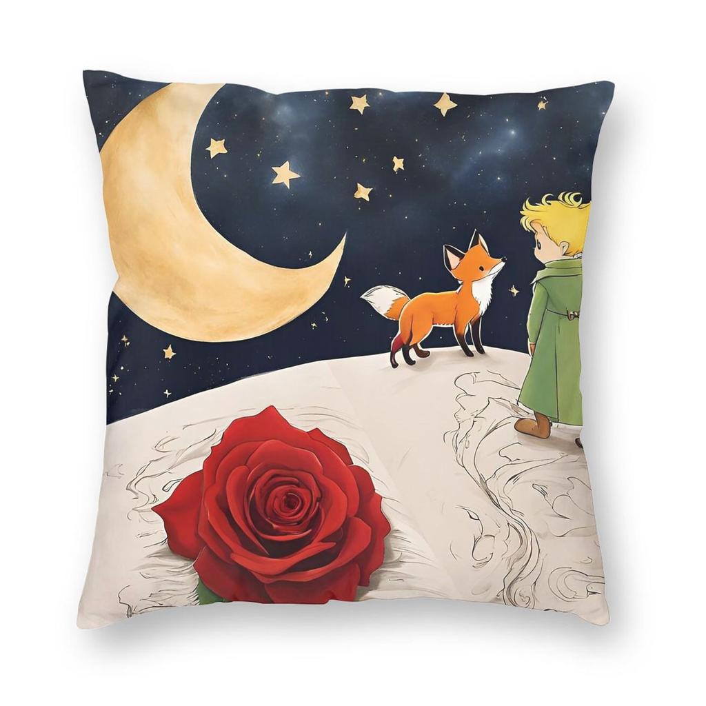 The Little Prince Fox Square Pillowcase Polyester Linen Velvet Printed Zip Decor Pillow Case Room Cushion Cover