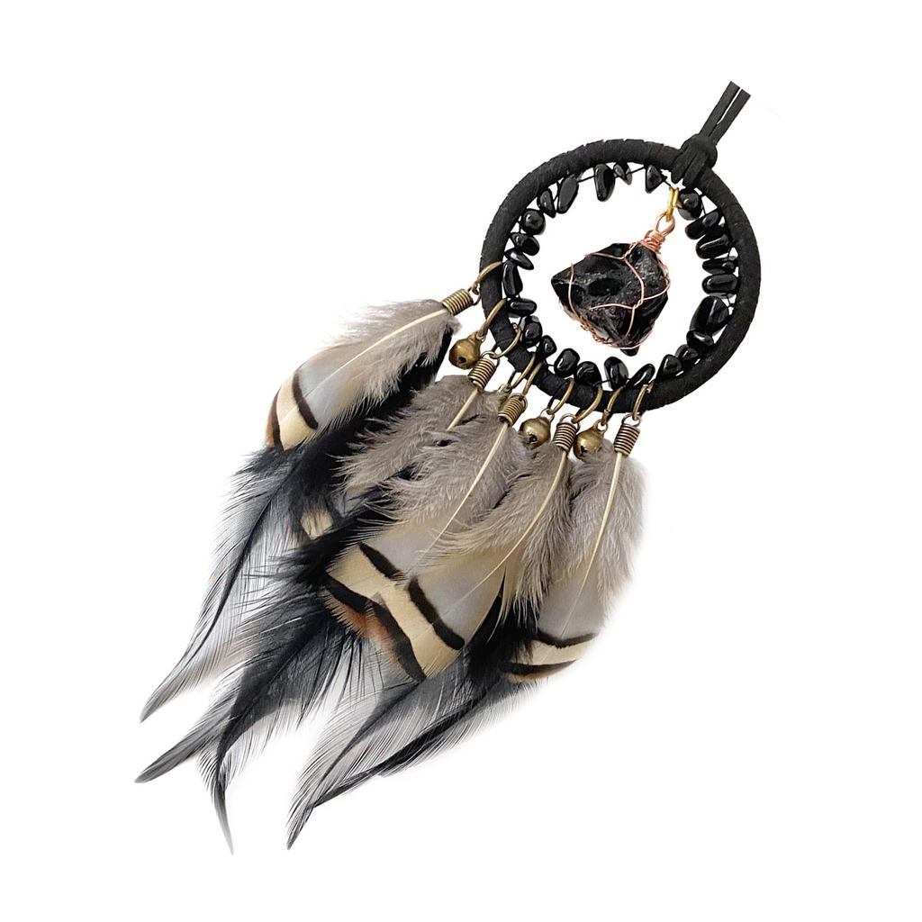 Handmade Woven Dreamcatchers Car Window Wall Hanging Feathered Tassels Natural Stone Bells Ornament for Bedroom Decors