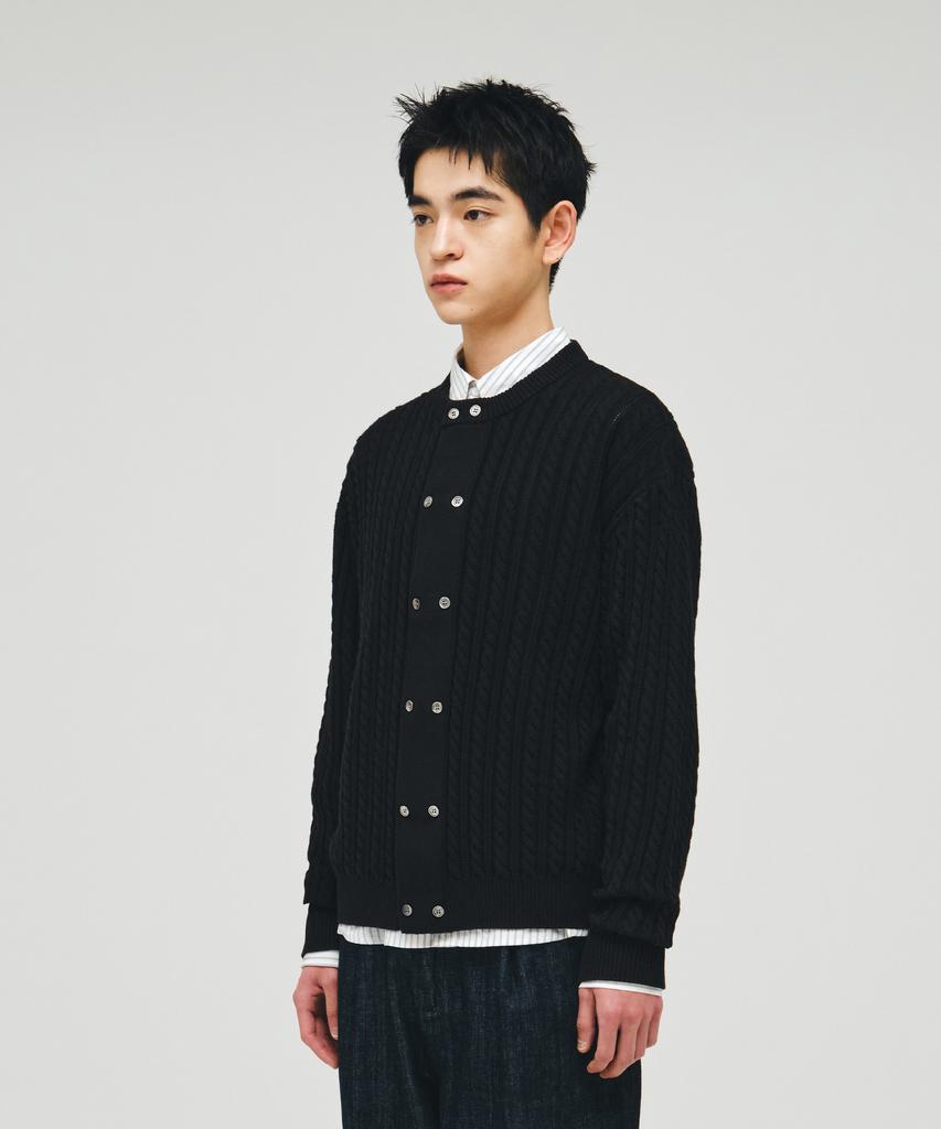 ECORR Cotton Cable Two-Button Cardigan_Black