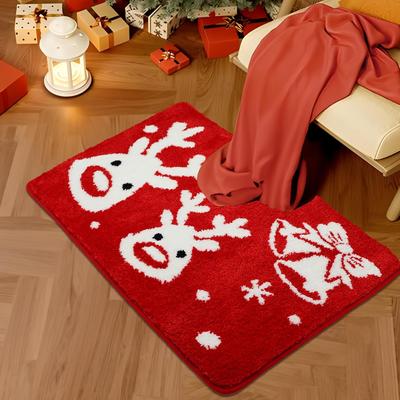Tapis de Noël en Cachemire d'Imitation Doux Antidérapant Tapis de Sol de Salle de Bain Cuisine Mignon Extérieur Intérieur Paillasson Décoration de Maison