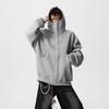 Unisex Hoodie met Rits en Metalen Studs Patchwork Ontwerp Losse Pasvorm Streetwear Tieners