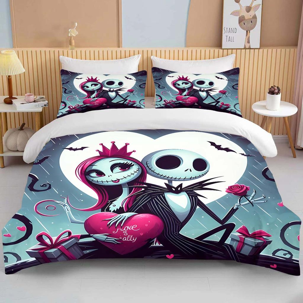 Set Biancheria da Letto Stampato 3D The Nightmare Before Christmas 1 Copripiumino 2 Federe Set Biancheria da Letto per Adulti e Bambini Varie Misure