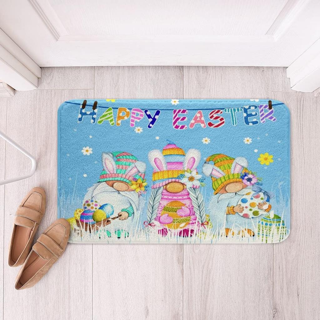 Cute Rabbit Carpet Kawaii Cartoon Bunny Rug for Boys Girls Lovely Animal Easter Rabbit Door Mat Non Slip Spring Flowers Bath Mat