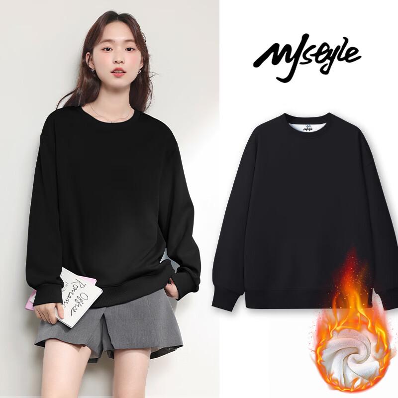 MJ STYLE Damen Fleecegefüttertes Rundhals-Sweatshirt