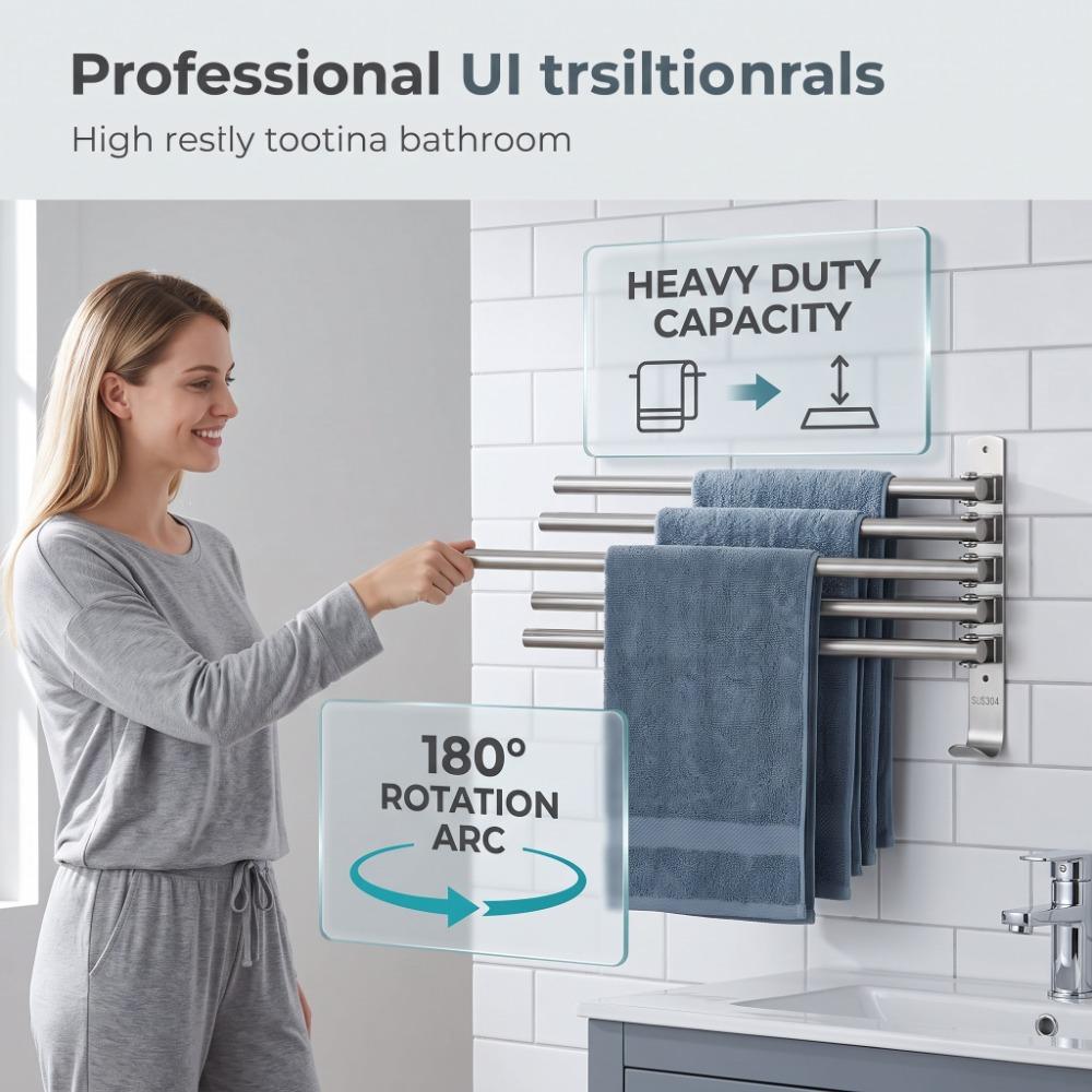 Swivel Out Towel Racks Silver Towel Holder Organizer Durable Bath Towel Hanger Space-Saving