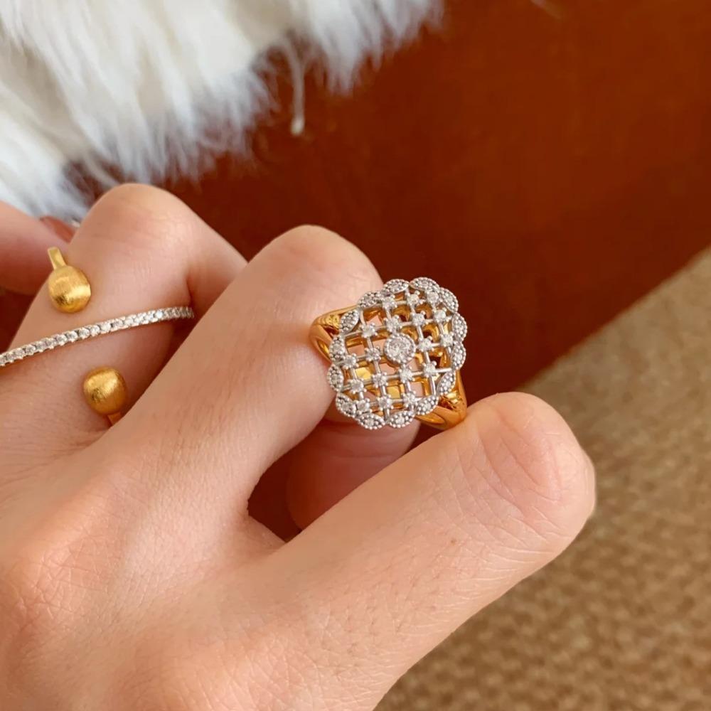 Italian Lace Open Ring Vintage Style Luxury Diamond Studded Starry Dreamcatcher Jewelry for Women