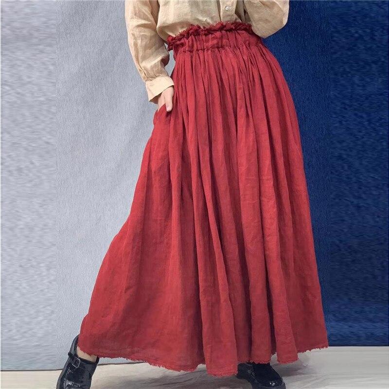 Johnature Vintage Linen Women Skirts Casual High Waist Solid Color Female Skirts