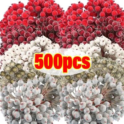 500/20 шт. Міні-штучні матові ягоди, різдвяні подвійні голови Холлі, букети штучних квітів, DIY, вінок, декор для різдвяної вечірки