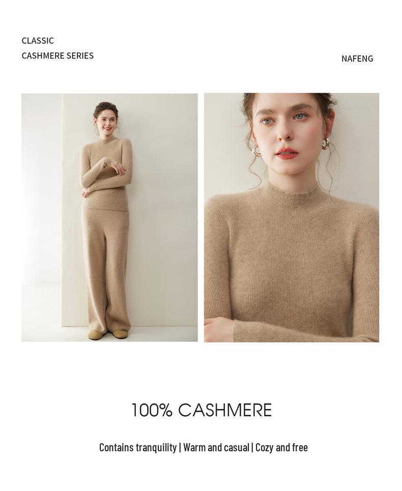 Classic Women's Cashmere Knit Pullover: Striped Half-High Collar, Solid Color, Autumn/Winter Commute Sweater