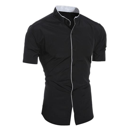 Men Shirt Solid Color Stand Color Slim Fit Casual Summer Top for Daily Wear