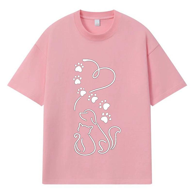 2026 Cat Paw Print Printed Graphic Y2k Harajuku Streetwear 100% Cotton T Shirt Casual Oversized Summer Men T-shirt