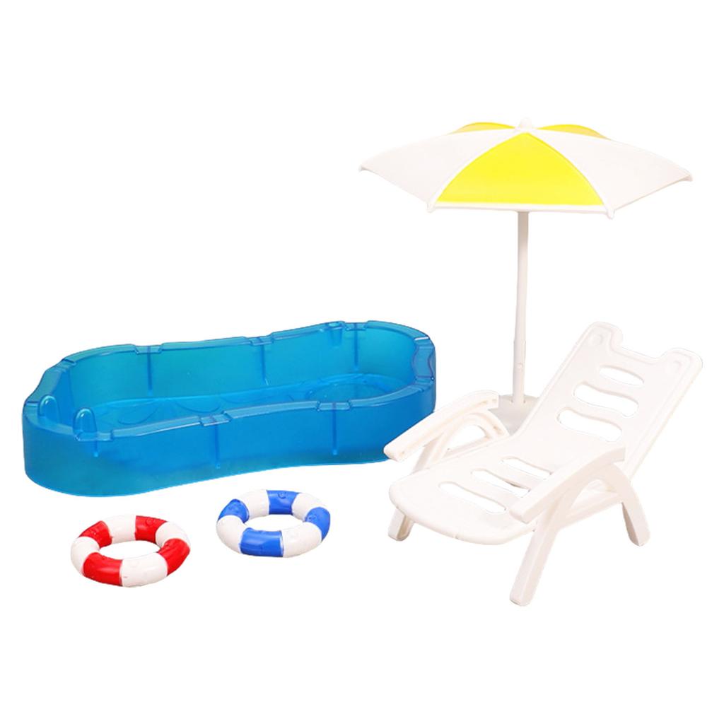 Miniature Beach Scene with Deck Chair Swim Rings for 1/12 Scale Dollhouse Furniture for Kids Imagination Creative Play