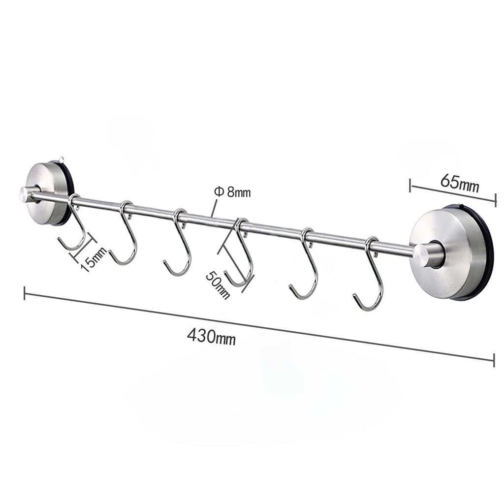 Poyway Kitchen Tool Stainless Super Strong Suction 7 Movable Bathroom Kitchen Storage Hooks, Steel, Cups, Hooks, &