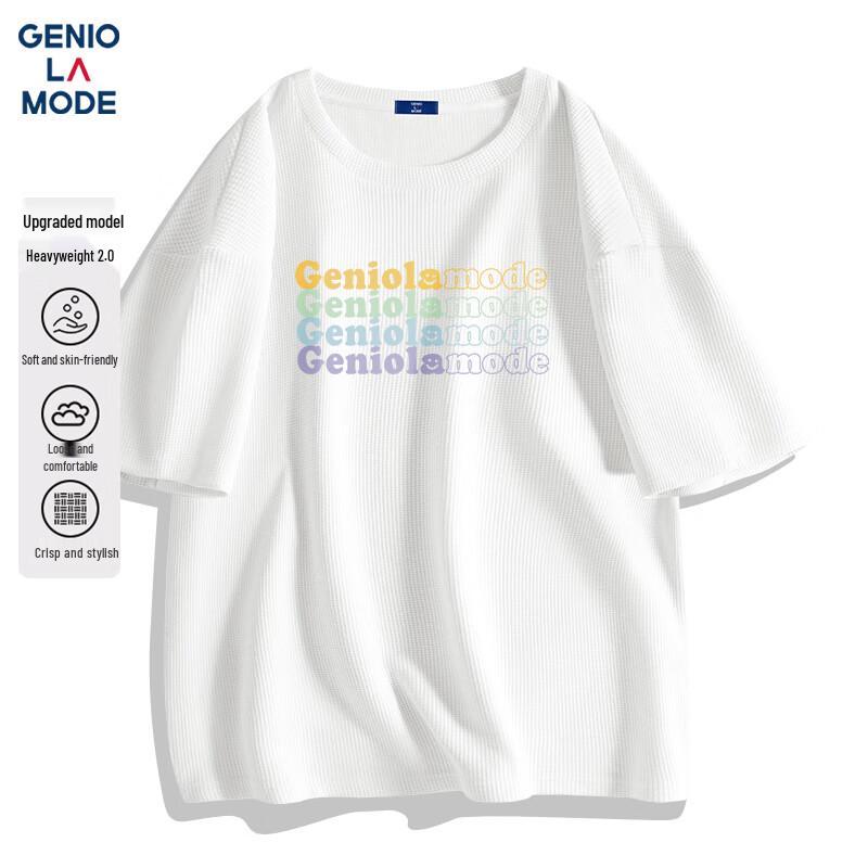 GENIOLAMODE Men s Heavyweight Waffle Knit Loose Fit Printed Short Sleeve T-Shirt M