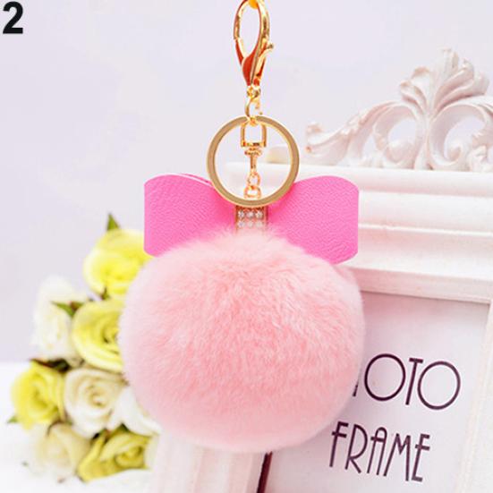 

Меховой помпон, пушистый шарик, бантик, автомобильная сумка, брелок для ключей, брелок с кольцом розовый