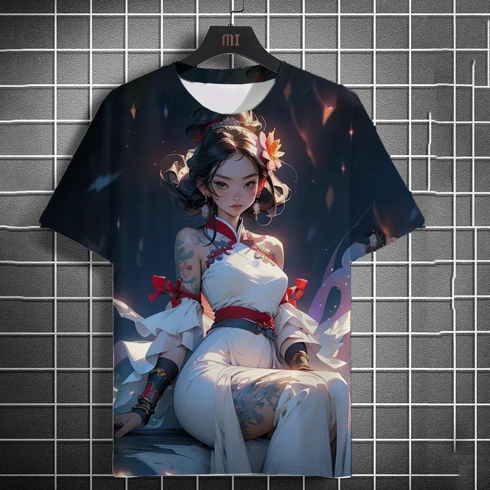 Animation Beauty Sexy Printed Men's 3D Printed T-shirt Casual Loose Short Sleeve Oversized Daily Casual Crewneck Breathable Top