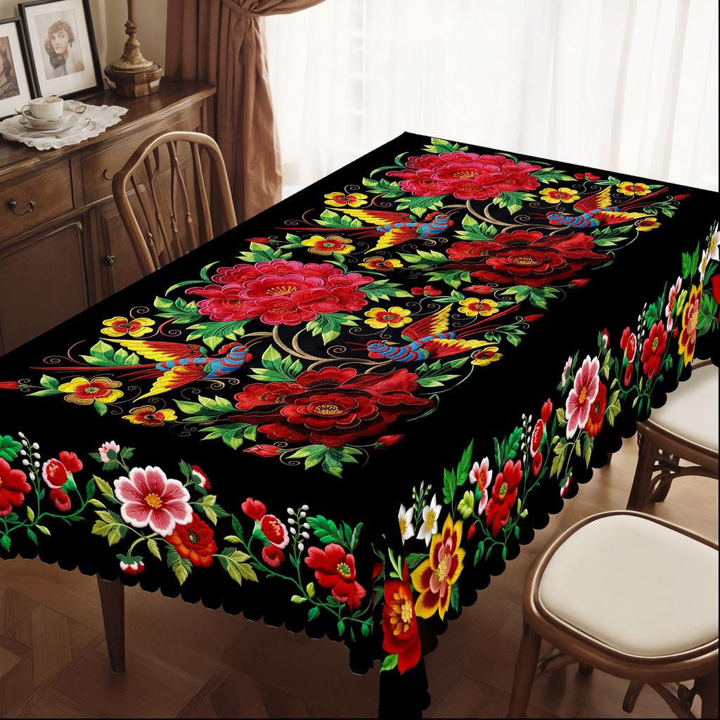 Independence Day Flower Wreath Waterproof Rectangular Tablecloth Red Blue Flower Star USA Flag Tables Cover for Dinner Kitchen