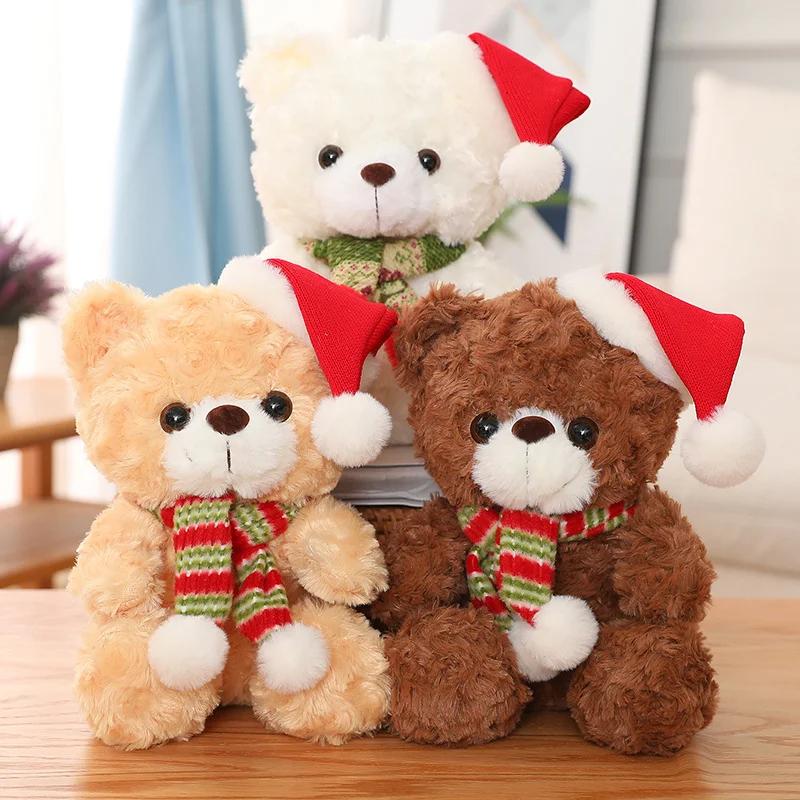 23CM New Christmas Hat Teddy Bear Plush Toys Cute Teddy Dolls Stuffed Soft for Children Girlfriend Birthday Xmas Gifts