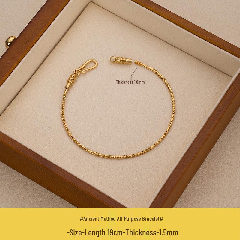 Versatile Gold-Plated Copper Beaded Bracelet with Lucky Beads and Wrap-Around No-Tie Design