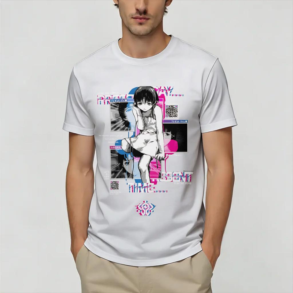 Serial ExperiUnisexts Lain TShirts Unisex Fashion Pure Cotton Tee Shirt Crew Neck Short Sleeve T Shirts Graphic Clothing