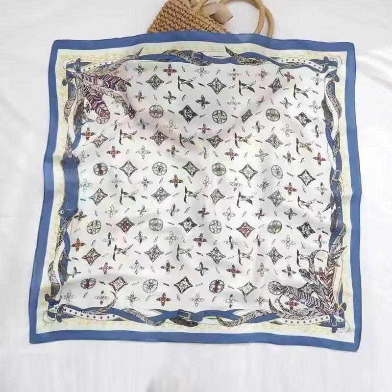Neuer 70 * 70 cm quadratischer Schal im koreanischen Stil, Seidenschal, Ganzjahres-Sonnenschutzschal, Tasche binden, Stirnband, vielseitig