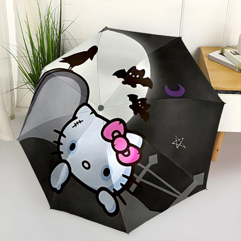 1pc Hello Kitty Halloween Automatic Opening/Closing Umbrella - Portable Three-Fold Design with 8-Bone Iron Frame, Outdoor, Gift for Fans, Travelers, E