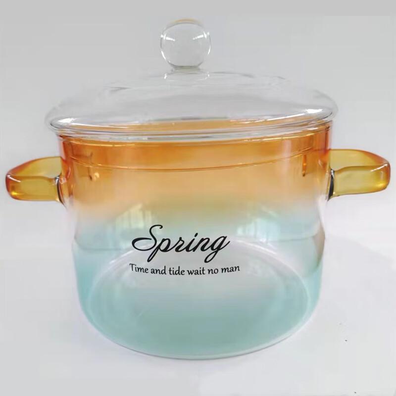 Gradient Blue High Borosilicate Glass Soup Pot with Lid