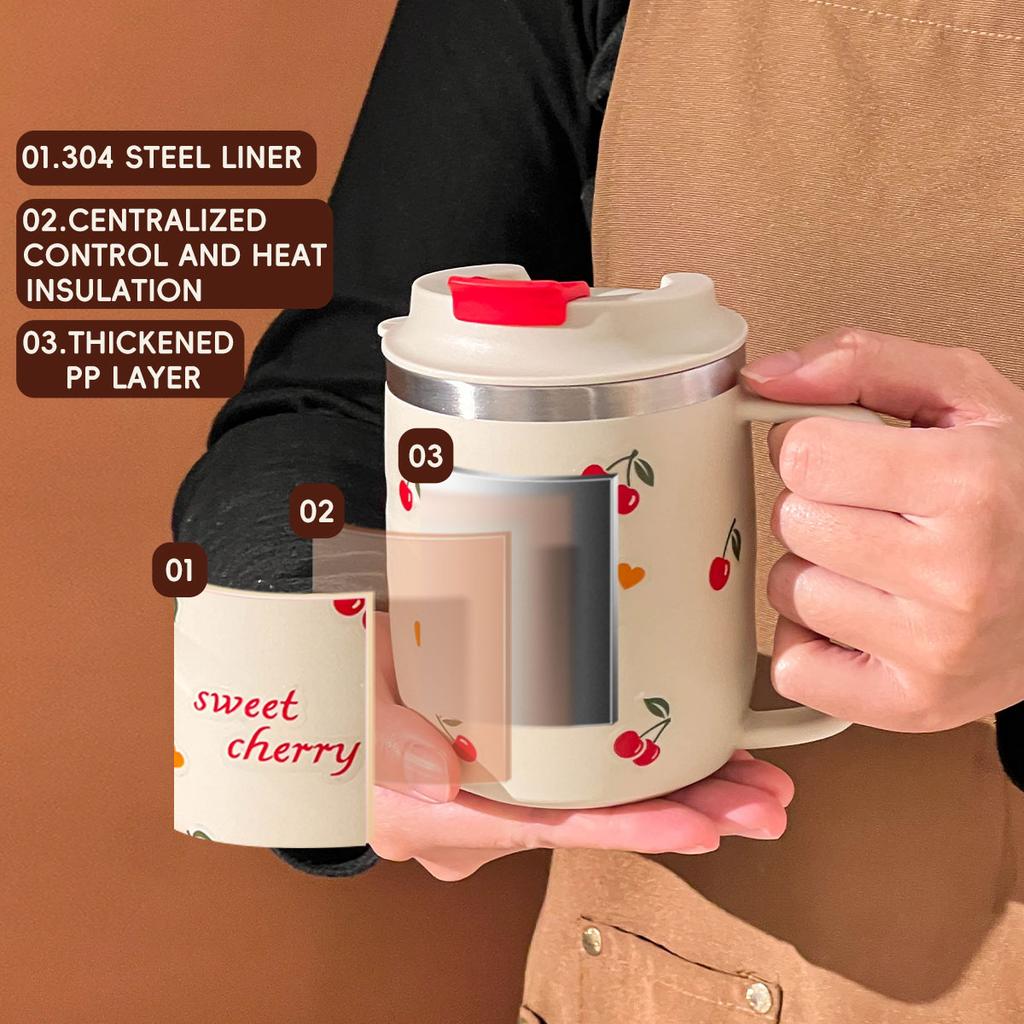 480ml Hrnček na kávu z nerezovej ocele 304 s rukoväťou proti popáleniu, Izolovaný dvojstenný pohár na pitie, Opakovane použiteľný nápojový riad