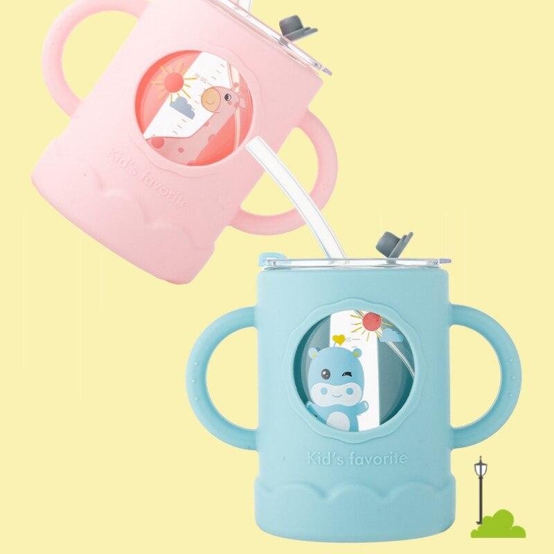 Children's Cartoon Anti-scalding Milk Cup, Drop-resistant, Microwave-heatable Milk Powder, Straw Cup, Glass Cup