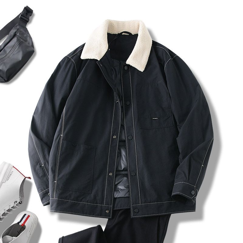 Lamb Wool Lapel down Jacket Men Short Winter Jacket Lightweight Cotton Jacket Export Cattle Goods Parka Cotton Coat Jacket