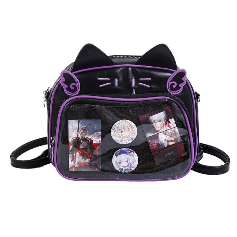 Mechanical Student Cat Backpack With Grid Pocket Cartoon Print For Wear Casual
