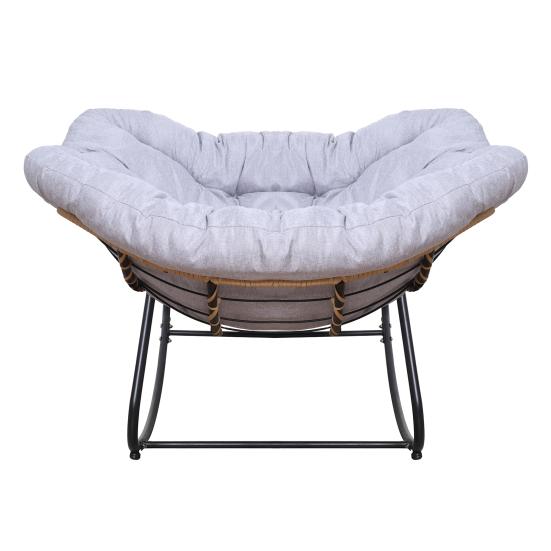 Outdoor Rattan Rocking Chair Patio Comfy Reading Chair with Oversized Cushion Indoor Recliner Wide Rocking Chair for Balcony Front Porch Grey