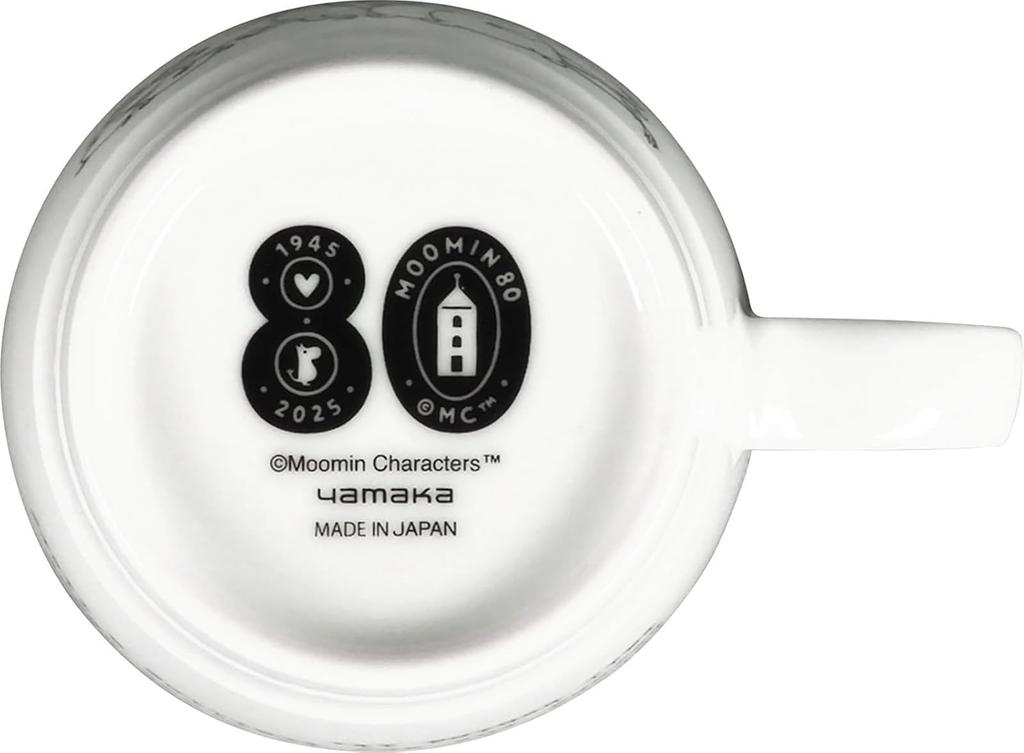 Moomin 80th Anniversary Breakfast 10x8cm Craft Cecera Yamaka Made in Mug, 300ml, Diameter, Art, Monochrome, Friends, White, Inglaze, Shoten, Japan,