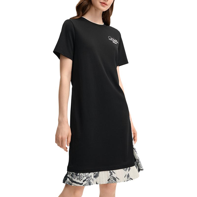FILA X M.C. ESCHER Heritage SS25 Casual Pullover Crew Neck Comfortable Short Sleeve Dress Women dresses Black F11W538307F-BK