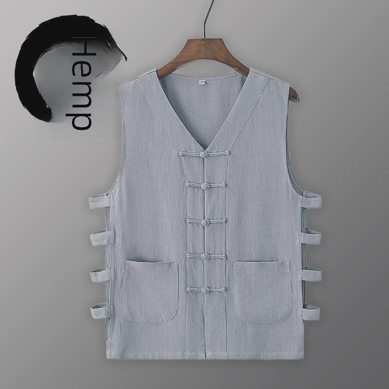Pánská retro lněná vesta bez rukávů v čínském stylu