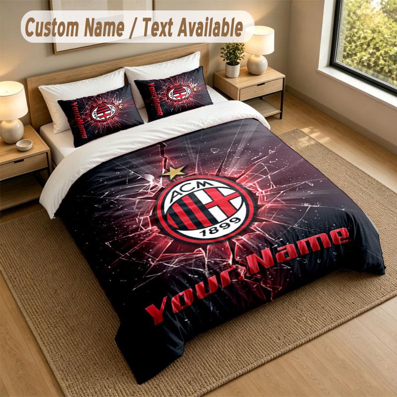 Bedding Set 1 Duvet Cover 2 Pillowcases AC Milan Print Soft Bed Linen Bedroom Decor