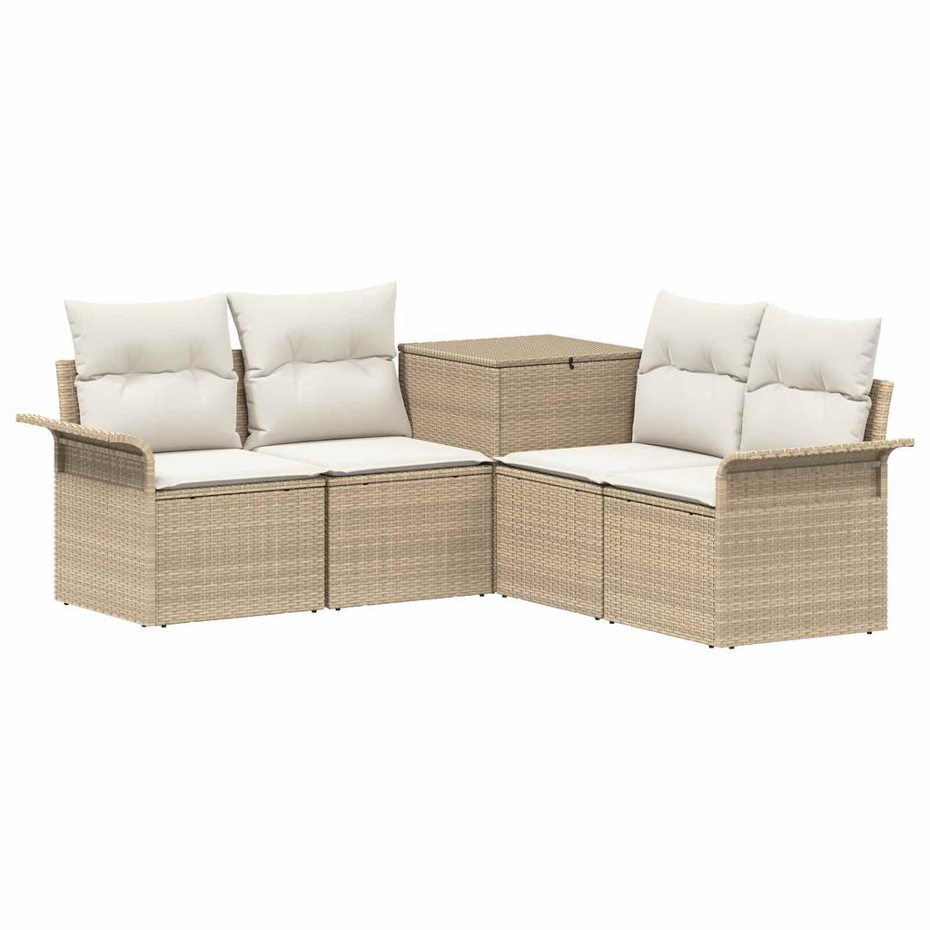 Sofa Set 5 Pieces Beige and Cream White Poly Rattan and Steel