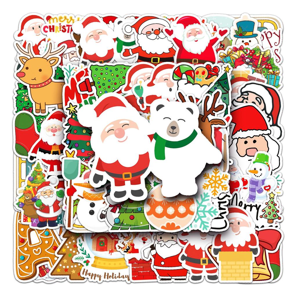 50 Pieces Christmas Stickers Cartoon Holiday Notebook DIY Skateboard Mobile Phone Case Luggage Stickers Waterproofs