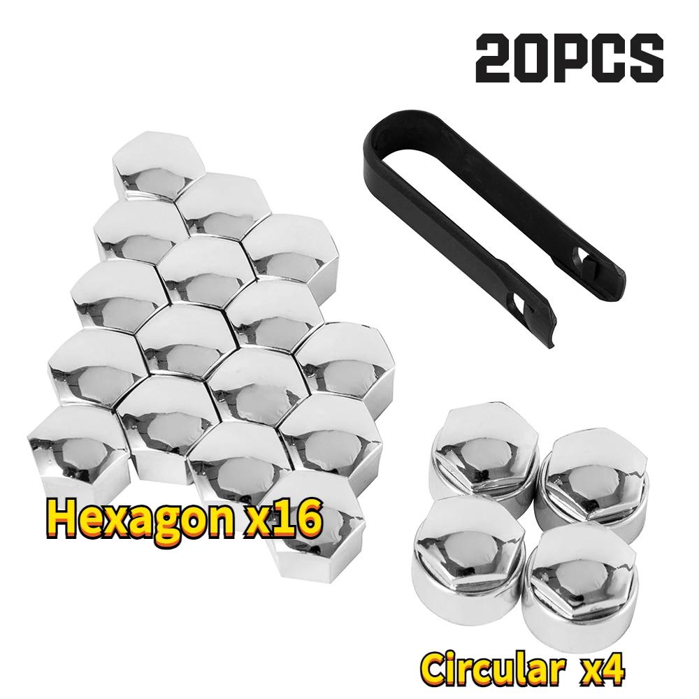 

20Pcs Wheel Nut Cap 17mm Chrome Wheel Bolt Nut Caps Covers Universal Tyre Nut Covers including 16 Standard Sizes 4 Locking Size