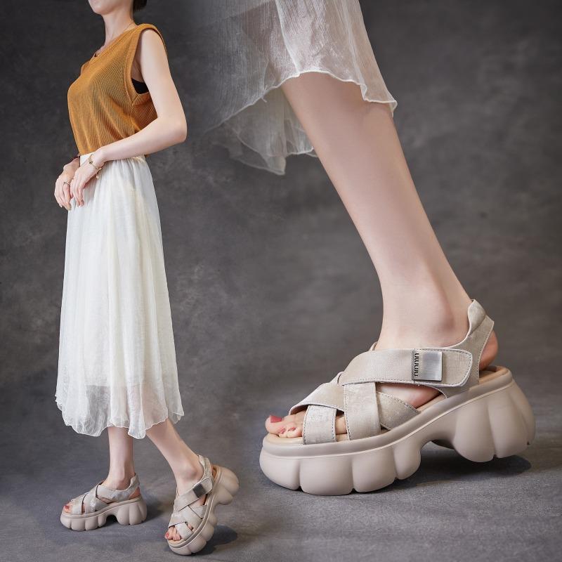 2025 Lato Skórzane Buty Damskie Sandały na Platformie Marka Modowa Wysokie Obcasy Damskie Buty na Imprezę Eleganckie Sandały na Wysokim Obcasie 8cm