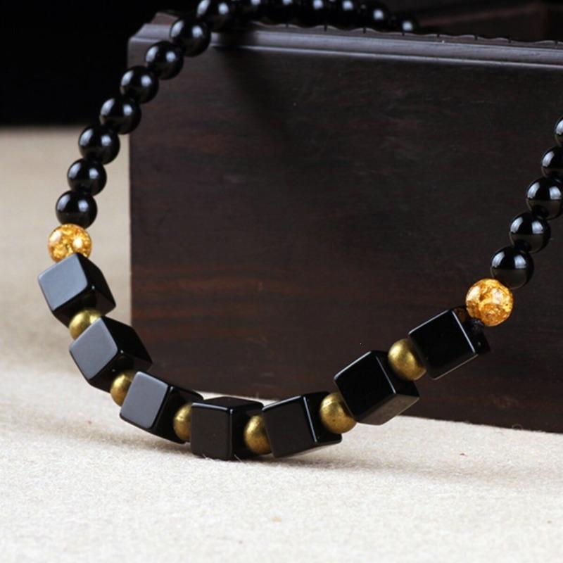 GEMCHIC Women's New Chinese Style Black Agate Cube Bead Necklace Vintage Ethnic Short Choker Jewelry