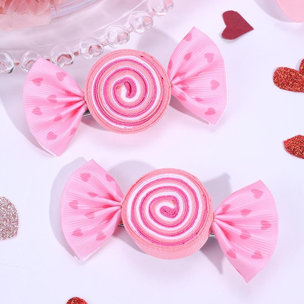 2Pcs Candy Bow Hair Clips Sweet Strawberry Heart Print Hairpins Rainbow Barrette For Girls Kids Children Headwear Accessories