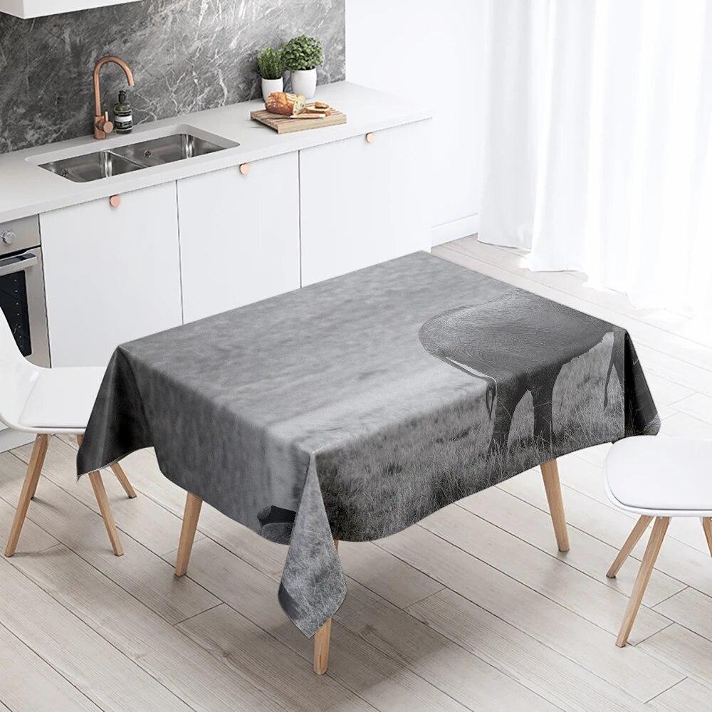 African Elephant Tablecloth Animal  Anti-Stain Waterproof Rectangular Kitchen Dining Table Home Decor