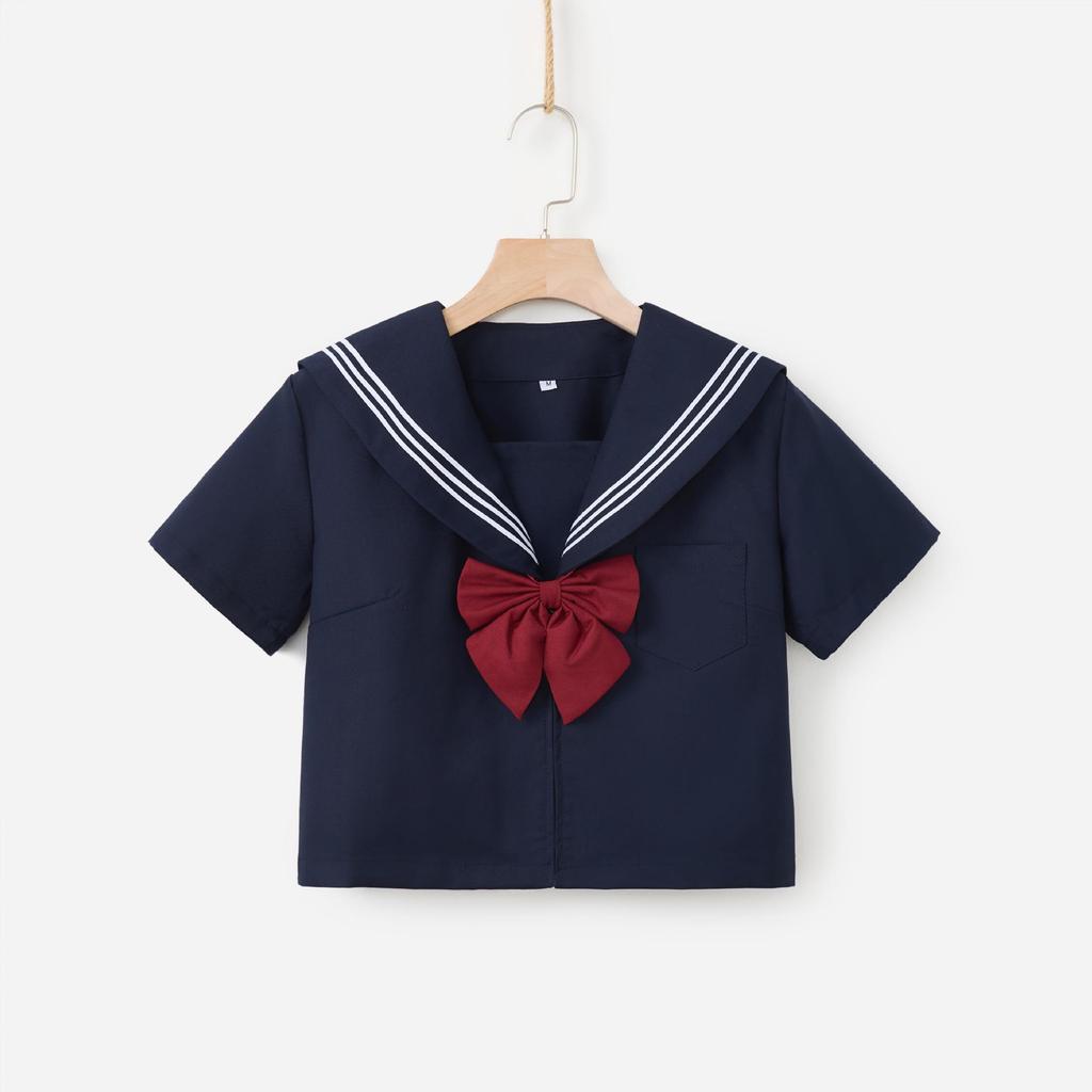Authentic Dark Blue Three-Piece JK Uniform: Soft Girl Long-Sleeved Sailor Suit In Japanese Style