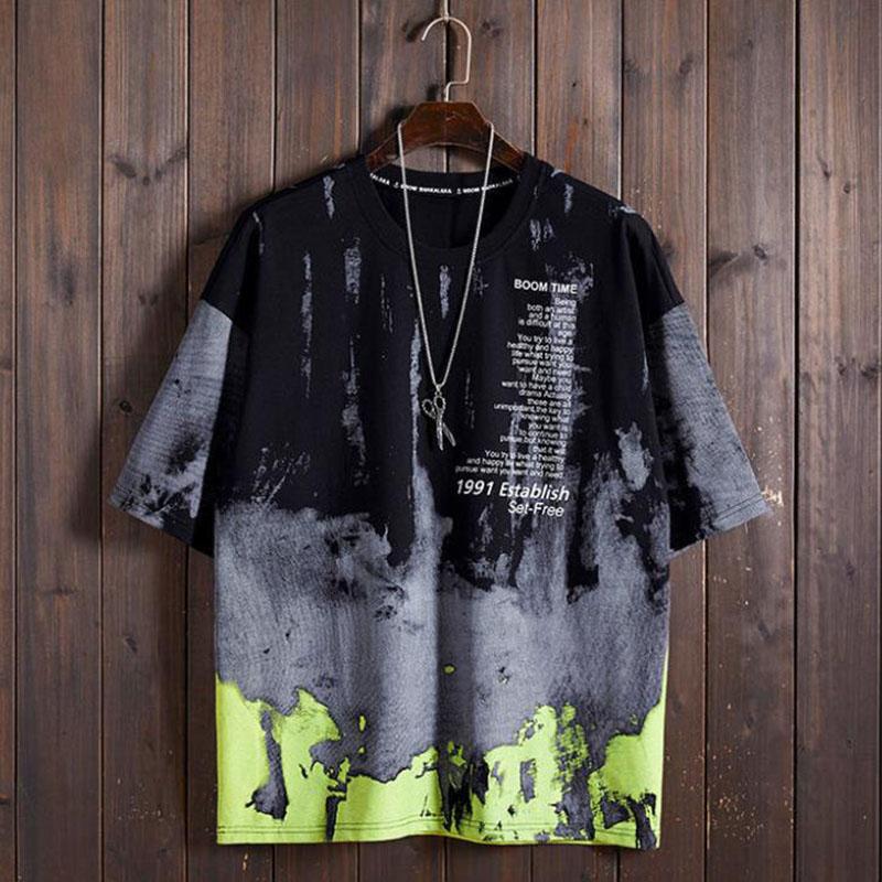 

Футболки в стиле хип-хоп, модные китайские футболки с принтом тай-дай, летние негабаритные повседневные пуловеры с круглым вырезом и короткими рукавами, мужские рубашки M чёрный