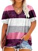 Plus Size 0XL-5XL Women's Fashion Striped Print V-Neck T-Shirt Casual Loose Short Sleeve Summer Tops