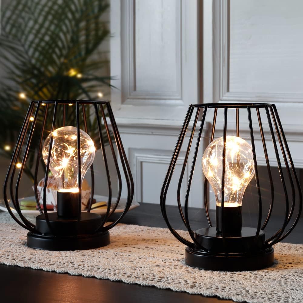 TRIROCKS Table Lamps (Set of 2) - Stylish Battery-Operated Lamps, 21cm Tall, Desk Lamp, Indirect Lighting, Metal Decorative Lamp, Antique Style, Suita